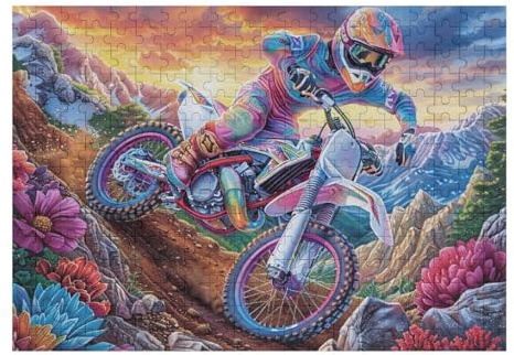 Premium Piloto de Motocross Montaña Moto de Cross Aventura Salvaje Puzzle 300 Piezas para Adultos Estimulante Divertido Y Cautivador Ideal para Hobby Y Pasatiempos 300 PCS（40x28cm）