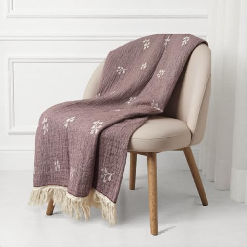 Kava Manta Algodón 100% con Diseño Jacquard – Manta Sofá y Cama (130x170 cm) – Plaid Decorativo Suave, Ligero y Transpirable - Colcha Entretiempo Tejida, Cubre Sofá (Burdeos)