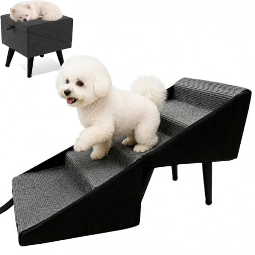 Rampa para Perros, 2-1 Escalera Multifuncionales para Perro Escalera Plegable para Mascota con Ventosas Antideslizantes para Cama, Sofá, Acceso al Coche