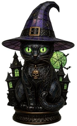 Häxhattslampa Av Målat Glas USB-Strömförsörjda Gotiska Akrylbelysning | Retro Halloween Katt-Häx Lampa Passar För Bord, , Sovrum, Bokhylla, Spiselkransar, Vardagsrum, Sängkanter, , Fest, Inomhus O