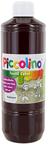 Textilfarbe Aubergine, 500ml Flasche - PICCOLINO Textil Color - Stoffmalfarbe auf Wasserbasis, hochwertig, gebrauchsfertig, ergiebig