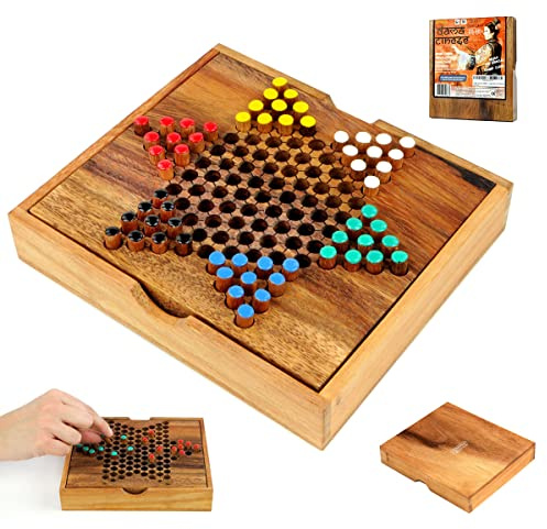 Logica Giochi - Dama Cinese - Gioco da Tavolo in Legno - Gioco Strategico Multigiocatore - Scatola Richiudibile
