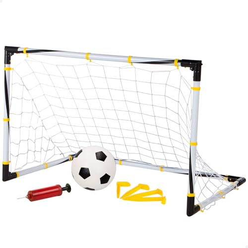 ColorBaby Portería fútbol, Portería Plegable, con balón, Ø10,5 cm, hinchador, Portería fútbol niños jardín, 100x70x70 cm, 4 piquetas, Juegos de Exterior