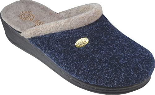 Sanital Light - Pantoufles Femme Confortables, Semelle Polyuréthane Légère, Fait en Italie, Laine Bouillie, Bleu, Taille 39, Pantoufles Talon Compensé et Fourré