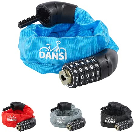 DANSI kedjelås, 6 x 900 mm, programmerbar nummerkod Ljusblå blau