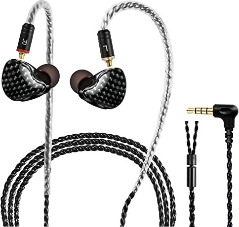 DCMEKA in Ear Monitor Headphones, HiFi Stereo IEM Earphones, Dynamic Dual Driver Wired Earbuds with Detachable Cable, Noise Canceling Headset for Singers Musicians Drummers Audiophile (Carbon Fiber)