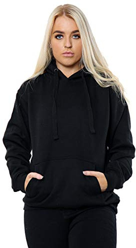 Kvinnor damer överdimensionerad pullover enkel huvtröja topp utan dragkedja huvtröjor sweatshirt topp jumper UK 10-18, Svart, 38-40