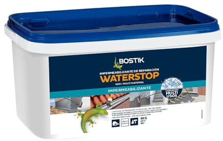 BOSTIK Waterstop Impermeabilizante de Reparación Blanco - Estanqueidad Inmediata, Superficies Húmedas o Secas, sin Imprimación, Multimaterial, Fácil de Aplicar, Interior y Exterior, Bote 6 kg