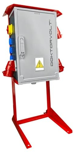 Distribuidor de Potencia consumida a una Obra de construcción con Soporte OS-S/FI Interruptores-Seccionadores Interruptor FI, 2x32A, 1x16A CEE, 8x230V Enchufe Schuko Corriente IP44 Doktorvolt