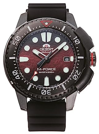 Orient Herren Armbanduhr in der Farbe Schwarz mit Armband aus Silikon, Wasserdichtigkeit: 20 bar, Gehäusedurchmesser: 45 mm, RA-AC0L09R00B