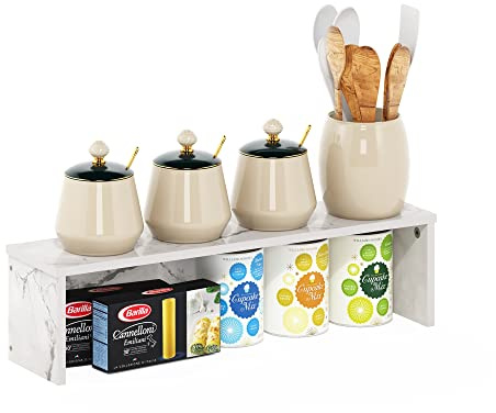 Furinno HELENA Kitchen Countertop Organizer, 23-Inch Kitchen Counter Shelves, Stackable Organizer Shelf, Spice Rack for Kitchen, Pantry, Coffee Bar, Marble White