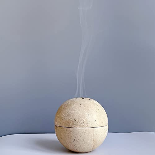SAIDKOCC 9 hål handgjord naturlig marmor rund rökelsebrännare hållare för meditation dekorativt rum/kök/kafé (beige travertinsten)