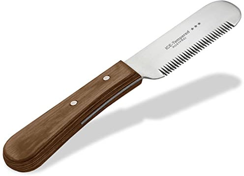 Trimmmesser für Hunde Katzen mit großer Zahnung für Rechtshänder Hundefell Unterwolle Fellmesser Hundeschere Edelstahl Messer Kamm Markenqualität für Langhaar und Kurzhaar