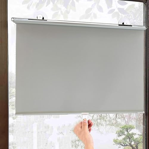 Suction cup blackout Shades,retractable sunscreen roller Blinds,light filtering lightweight curtains,12 sizes,blue temporary roll up shades,window shades no drill,Thermal,Grey-75×125cm（30*49in）