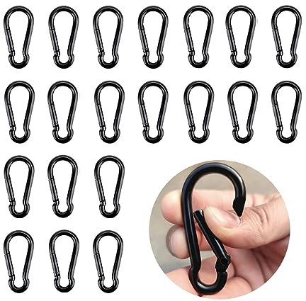 Ahysuet 20 Stück Karabinerhaken Klein, 40 x 4mm Schwarz Karabiner Klein für Campin Ausflüge Wandern Reisen Innen-Außengebrauch Usw.