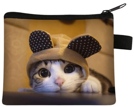 FAVORTALK Kids Coin Purse Cute Cat Canvas Change Small Zipper Pouch Bag Wallet with Smooth for Storing Coin Credit Card ID Card Keys Lipstick, 14016