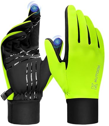 KUTOOK Winddichte Handschuhe Winter Herren Laufhandschuhe Warme Thermo Winterhandschuhe mit 2 Touchscreen Finger Wandern Joggen Laufen Bike Outdoor Sport Gloves Grün L