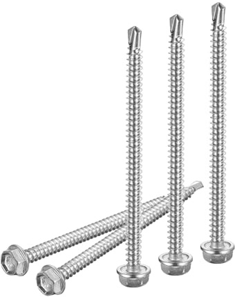 DTGN #10x3 Hex Washer Head Self Drilling Screws - 50Pack - Good for Machine - 410 Stainless Steel - Self Tapping Sheet Metal Screws