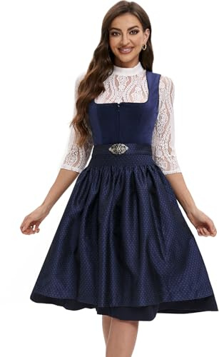 Gozozzy Dirndl Dam Midi, Dirndl Dam, Traditionella Klänningar, Vintagestilar, Långa Klänningar Som Är Bekväma Att Bära Och Som Ger (DE/NL/SE/PL, Numerisk, 34, Regelbunden, Regelbunden, 60CM, Blå)