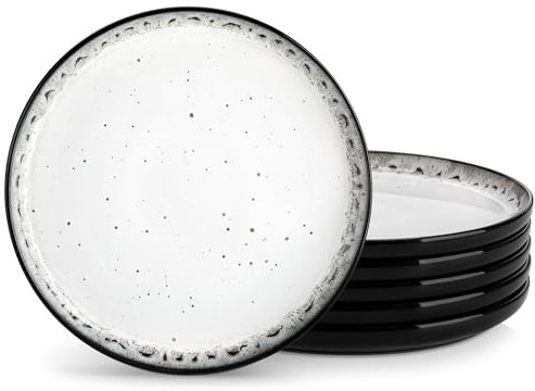 vancasso Serie PLAYA Set di 6 Piatti, 26cm Piatti Piani in Gres, Piatti da Tavola, Piatti da Pasta Spaghetti, Forno a Microonde e Lavabile in Lavastoviglie, Smalto Reattivo Bianco