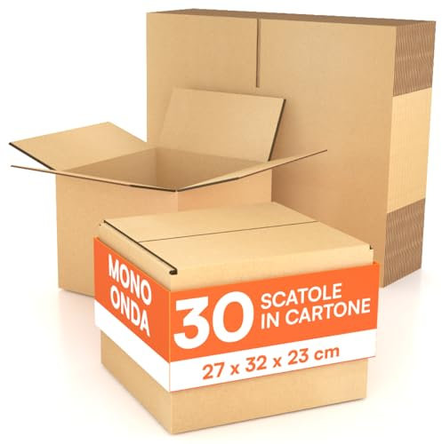 30 Scatole di Cartone 27x32x23 cm Eurocali per Trasloco Spedizioni E-Commerce Imballaggio Deposito - Scatoloni Mono Onda Made in Italy Rettangolari Multiuso Cartone Resistente Durevole - Colore Avana