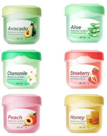Ieron Set di balsami per Labbra, 6 Confezioni Multigusto Miele/Avocado/Fragola/camomilla/Aloe Vera/Pesca, Nutriente e Anti-età per Ragazze e Donne