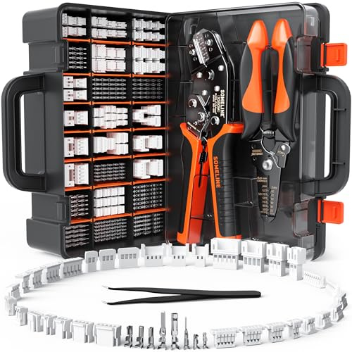 SOMELINE Crimping Tool and Connector Kit, 24 Types of JST Connectors (SH 1.0mm, GH 1.25mm, ZH 1.5mm, PH 2.0mm) – 0.03–0.34mm² (32–22 AWG) Wire Crimper Pliers, Compatible with Molex, TE and JST Series
