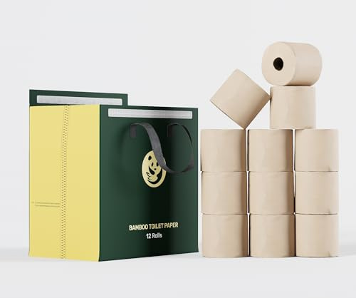 Qingya Bamboo Toilet Paper 12x Toilet Roll Unbleached Eco-Friendly Loo Roll Compostable Biodegradable Soft 3-Ply Toilet Tissue for Sensitive Skin for Bathroom Family Office & Travel Reusable Packaging