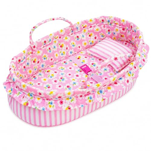 Lullaberry Cozy Dream – Berceau portable pour poupée – Convient aux poupées American Girl jusqu'à 46 cm – Oreiller doux et boucle de sécurité inclus – Rose