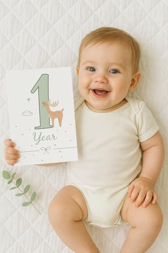 My First Year Baby Milestone Cards – 12 Monthly Photo Cards Set in White & Pastel Colors – Perfect for Adorable Baby Pictures – Ideal Gift for New Moms, Dads, Baby Showers & Newborn Memories