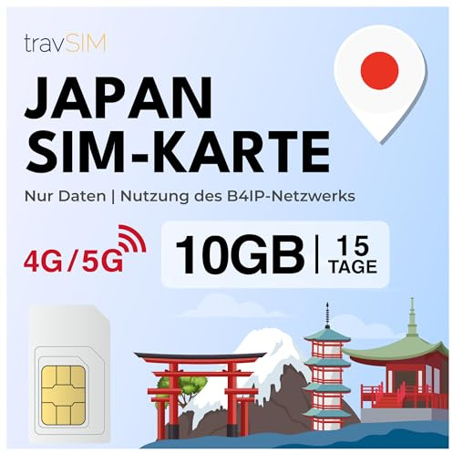 travSIM SIM-kort Japan | 15 dagar – 10 GB SIM-data | 5G/4G höghastighetsdata | Japanskt SIM-kort, för obegränsad internetåtkomst för Google, Facebook, Whatsapp, Instagram med mera