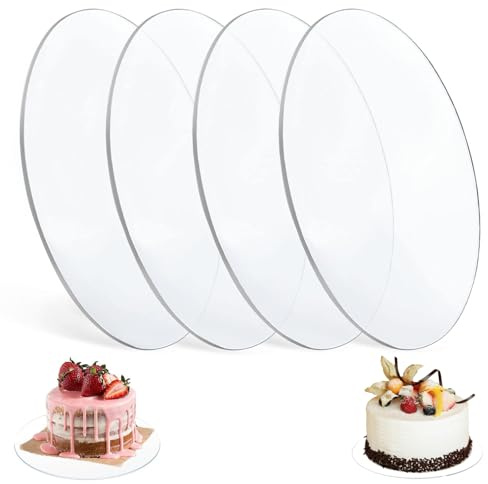 Yudobliss Tabla Acrílica para Tartas, 4 Tablas para Tartas, Plato Redondo de Acrílico Transparente, Tabla Redonda de 30 cm de Diámetro, 2mm de Grosor, ara Transportar Tartas y Proyectos de Bricolaje