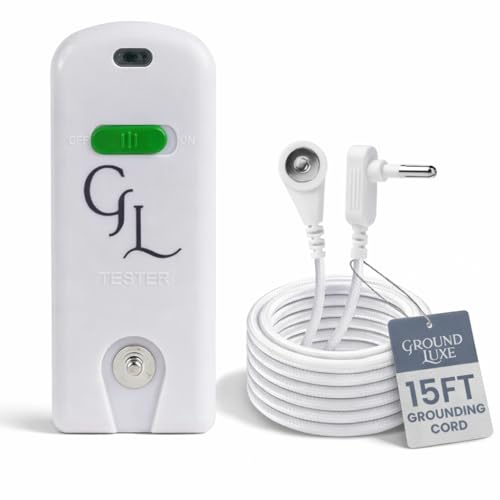 GroundLuxe Grounding Continuity Tester Kit – Battery‑Powered, 15 ft Cord Included – Instantly Test Sheets, Mats, Blankets & Pillowcases for Proper Earthing
