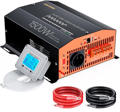 Omvandlare 12 V till 230 V ren sinus 1 500 W/3 000 W med ATS-automatik, nätväxling, LCD och fjärrkontroll, för husbil, lastbil, camping, off-Grid, nödström