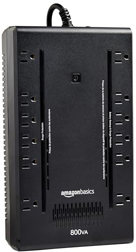 Amazon Basics UPS Battery Backup & Surge Protector, 800VA/450W, 12 Outlets, Standby Uninterruptible Power Supply, Compact, Black