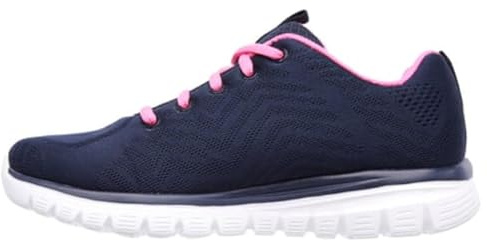 Skechers Women's Graceful Get Connected Sneakers, Navy Mesh/Hot Pink Trim, 7 UK Wide