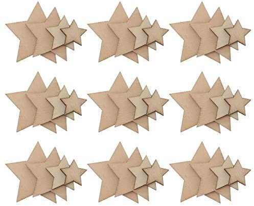 100 STÜCKE Holz Stern Deko Basteln Holzscheiben für DIY Handwerk Hochzeit Party (1,5 cm, 2 cm, 3 cm, 3,5 cm Sortierte Größe)