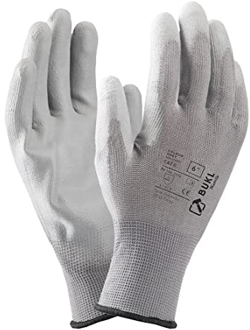 3Kamido BUKL Guanti da lavoro - guanti antiscivolo per montaggio senza cuciture, riparazioni, industria automobilistica, lavori di precisione, assistenza auto, officina misura 6 (12 paia) Grigio