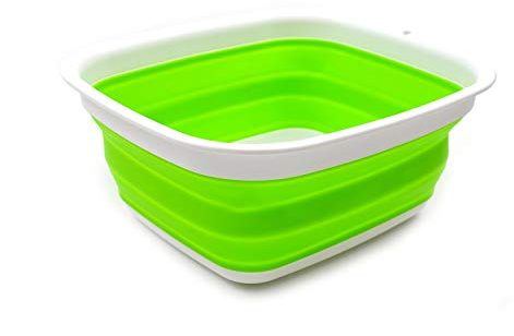 SAMMART 7.7L Collapsible Tub - Foldable Dish Tub - Portable Washing Basin - Space Saving Plastic Washtub (Green)