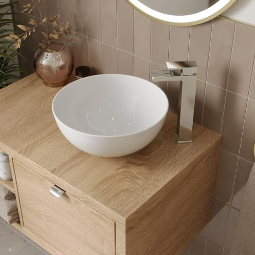 Affine® Countertop Basin for Bathroom and Cloakroom Hand Wash Basins Sink Modern White Gloss Round, 360 x 360mm