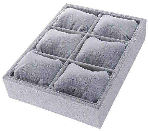 chiwanji Bandeja de terciopelo para reloj, organizador de exhibición, soporte de almacenamiento, collar, pulsera, apilable, 6 almohadas de rejilla, 24 x 18 x 5 cm, Shell