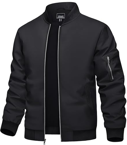 TACVASEN Bomber Jacket Men Black Jacket Men Zip Up Mens Jackets Casual Stylish Lightweight Mens Bomber Jackets Lightweight Windbreaker Jacket