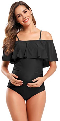 SHEKINI Mujer Embarazadas Traje de Baño Elegente Ajustable Acolchada Traje de Baño de Una Pieza Ruched Talla Grande Vestido de Premama Ropa de Playa