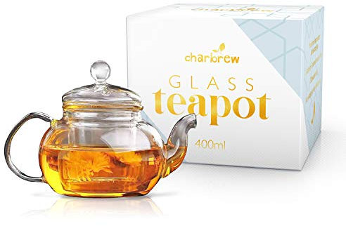 Charbrew Glass Teapot Borosilicate Glass Teapot Tea Strainer for Loose Leaf Tea (400ml)