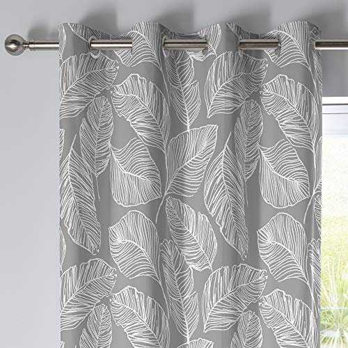Fusion - Matteo - 100 Percent Cotton Pair of Eyelet Curtains - Grey - 66 Width x 90 Drop (168 x 229 cm)