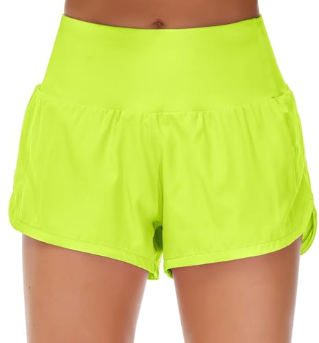 Origiwish Short de Course Taille Haute pour Femme avec Doublure - Séchage Rapide - Poches zippées, Taille S
