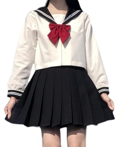 CICCB-DAMOY Traje de Marinero JK Uniformes Escolares Japoneses y Coreanos Británico para Chicas Mujer Disfraz de Chica Japonesa Set Cosplay (Blanco, M / 155-160cm)