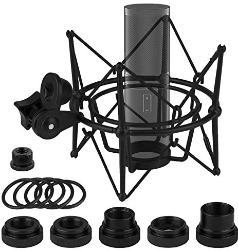 Geekria for Creators Microphone Shock Mount Compatible with TONOR Q9, TC20, TC40, TC-2030, Mic Anti-Vibration Suspension Adapter Clamp Mic Holder Clip (Black/Metal)
