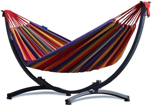 Potenza Hängematte mit Gestell I Stabiler Rahmen 200kg - 250cm Balkon I Hängematte 200x120cm I Indoor Outdoor Garten Pool Terrasse Stahl (Basic Gestell Graphit, Rot)