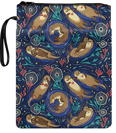 Poceacles Buchschoner mit Meeresotterdruck, Hardcover-Tasche, Hüllen mit Reißverschluss, Buchsack, waschbarer Stoff, Buchschutztasche für Taschenbücher
